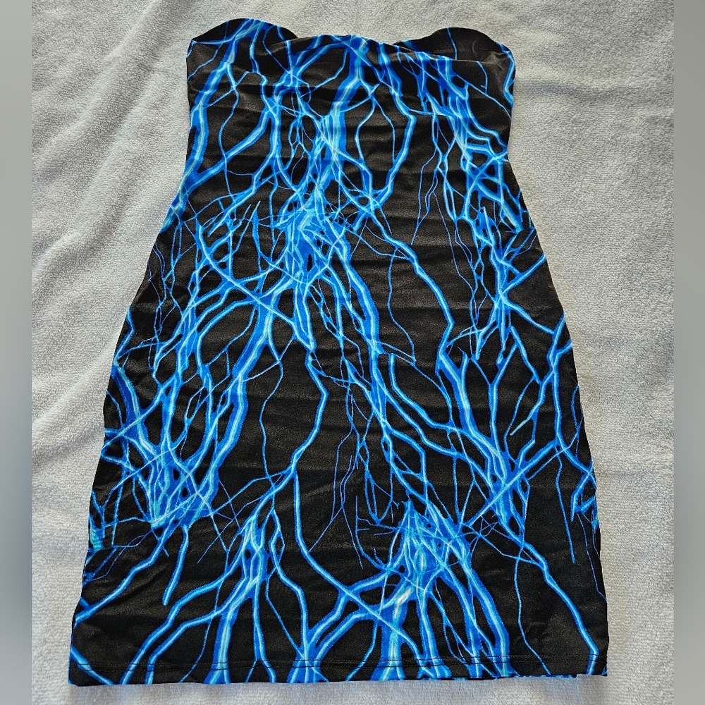 Blue and Black Strapless Dress Small